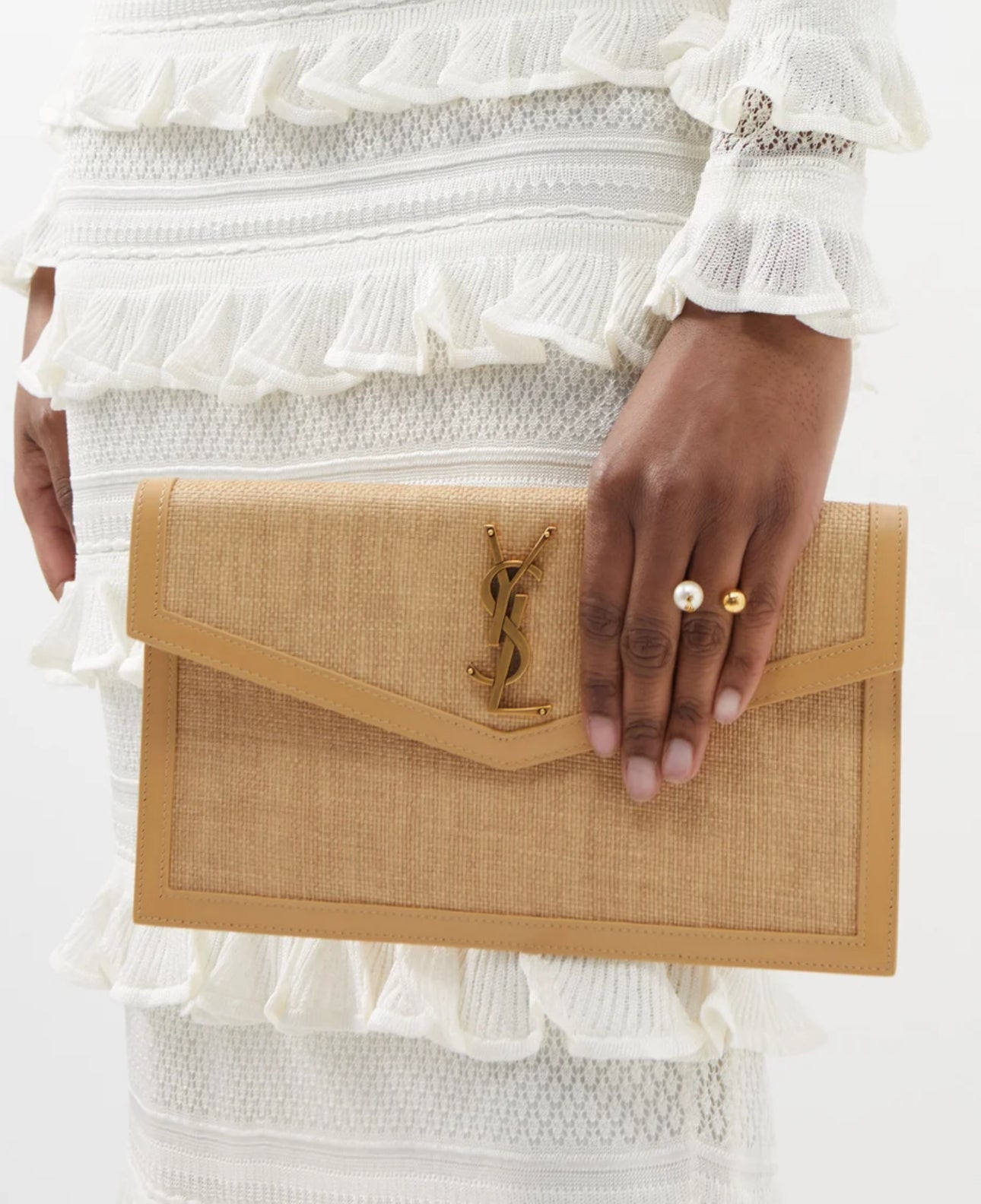 Saint Laurent Uptown Pouch Raffia